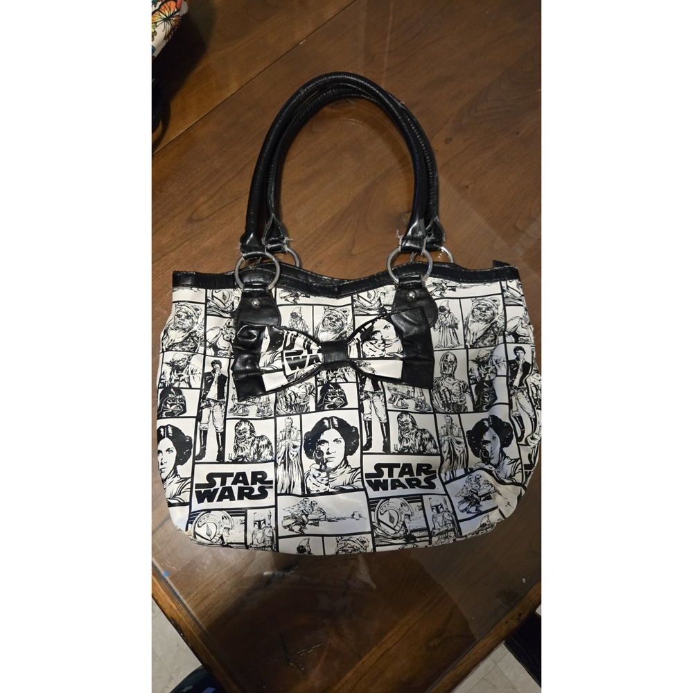 Rock Rebel Star Wars Handbag Purse Comic Leia Vader R2D2 Bow Black White